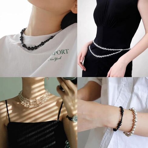 2140 قطعة من الخرز الزجاجي الأسود والشفاف من LLchunyun لصنع الأساور 4 مم 6 مم 8 مم خرز زجاجي أسود شفاف مستدير لصنع المجوهرات للفتيات مجموعة خرز أساور الصداقة in Kuwait