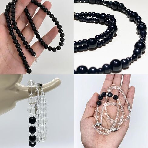 2140 قطعة من الخرز الزجاجي الأسود والشفاف من LLchunyun لصنع الأساور 4 مم 6 مم 8 مم خرز زجاجي أسود شفاف مستدير لصنع المجوهرات للفتيات مجموعة خرز أساور الصداقة in Kuwait