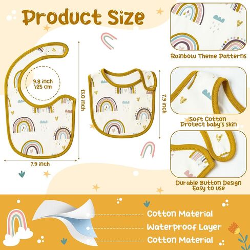 2ooya Cotton Unisex Baby Bibs - Rainbow Pattern Newborn Food Bibs Infant Drooling Feeding Bibs with Resin Buttons Toddler Absorbable Bib Set Baby Gift Photo Props for Baby Boy Girl (6-12 months) in Saudi Arabia