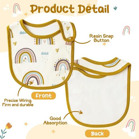 2ooya Cotton Unisex Baby Bibs - Rainbow Pattern Newborn Food Bibs Infant Drooling Feeding Bibs with Resin Buttons Toddler Absorbable Bib Set Baby Gift Photo Props for Baby Boy Girl (6-12 months) in Saudi Arabia
