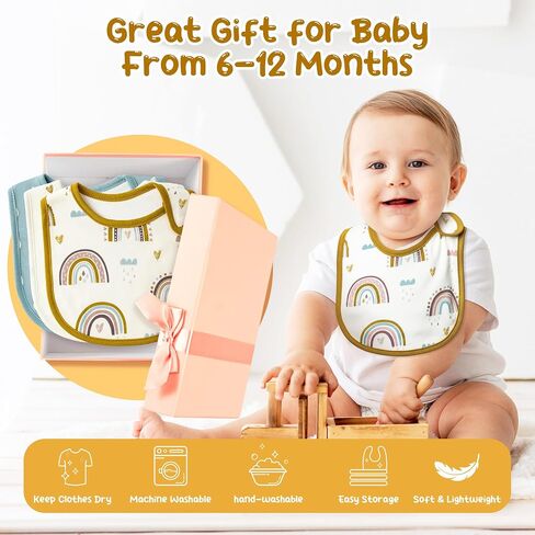 2ooya Cotton Unisex Baby Bibs - Rainbow Pattern Newborn Food Bibs Infant Drooling Feeding Bibs with Resin Buttons Toddler Absorbable Bib Set Baby Gift Photo Props for Baby Boy Girl (6-12 months) in Saudi Arabia