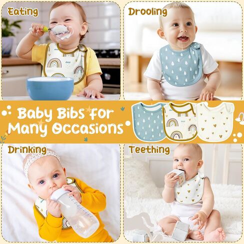 2ooya Cotton Unisex Baby Bibs - Rainbow Pattern Newborn Food Bibs Infant Drooling Feeding Bibs with Resin Buttons Toddler Absorbable Bib Set Baby Gift Photo Props for Baby Boy Girl (6-12 months) in Saudi Arabia