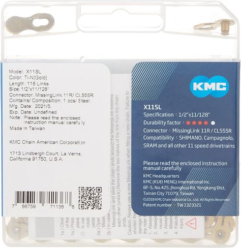 KMC X11 Chain 11-Speed, SL-Series Gold, Mountain Bike/Road/Gravel 11 Speed Chain: Shimano, SRAM, Campagnolo Compatible. Missing Link Included in Saudi Arabia