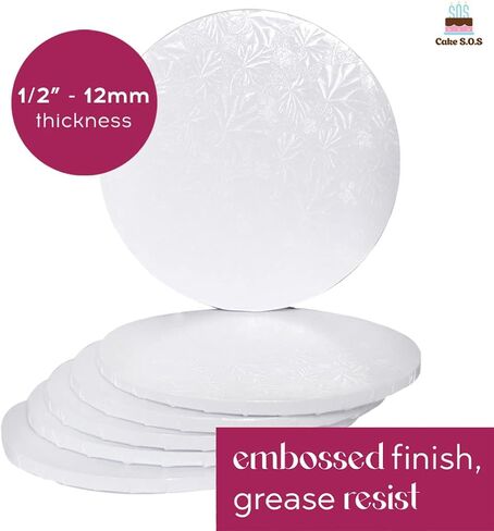 8 inch White Round Sturdy Cake Board Drums for Displaying Cakes, 1/2 inch Thick, (6-Pack) in Saudi Arabia