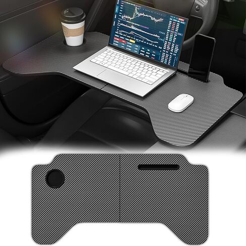 لمكتب السيارة المنسوج من ألياف الكربون القابل للطي طراز Tesla Model 3/Y، طاولة طعام محمولة متعددة الأغراض لتناول الطعام والعمل في السيارة، مكتب الكمبيوتر المحمول في السيارة، صينية من ألياف الكربون، طاولة سفر للسيارة in Kuwait