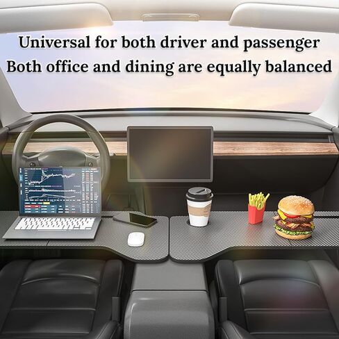 لمكتب السيارة المنسوج من ألياف الكربون القابل للطي طراز Tesla Model 3/Y، طاولة طعام محمولة متعددة الأغراض لتناول الطعام والعمل في السيارة، مكتب الكمبيوتر المحمول في السيارة، صينية من ألياف الكربون، طاولة سفر للسيارة in Kuwait