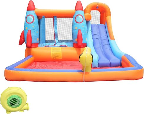 SunSports Inflatable Water Slide - Bounce House for Kids,Bouncy Castle for Kids Outdoor,Water Bounce House with Slide,Inflatable Water Park,Rocket Bounce House with Blower in Saudi Arabia