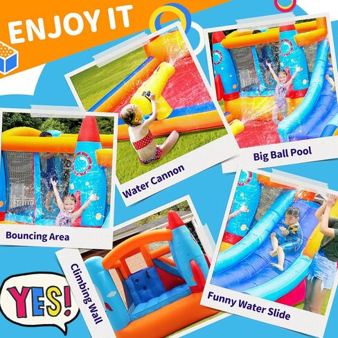 SunSports Inflatable Water Slide - Bounce House for Kids,Bouncy Castle for Kids Outdoor,Water Bounce House with Slide,Inflatable Water Park,Rocket Bounce House with Blower in Saudi Arabia
