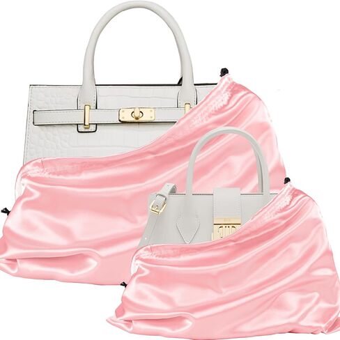 P Pothuiny 2 قطعة من أكياس الغبار الساتان لحقائب اليد، حقائب برباط حريري وردي مقاوم للغبار، حقيبة تخزين كبيرة للسفر للمحافظ والأحذية (23.6 × 19.6 بوصة + 15.7 × 19.6 بوصة) in Kuwait