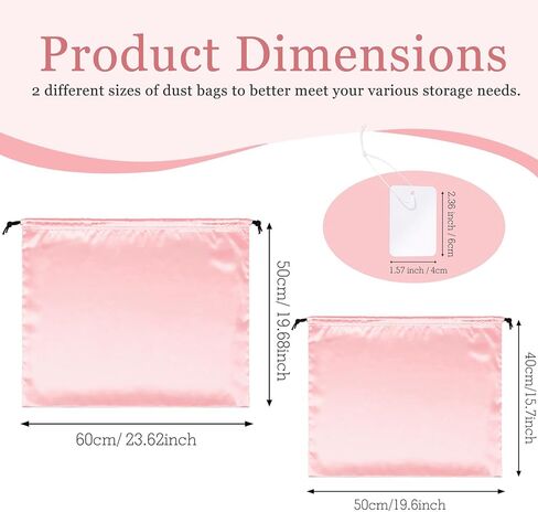 P Pothuiny 2 قطعة من أكياس الغبار الساتان لحقائب اليد، حقائب برباط حريري وردي مقاوم للغبار، حقيبة تخزين كبيرة للسفر للمحافظ والأحذية (23.6 × 19.6 بوصة + 15.7 × 19.6 بوصة) in Kuwait
