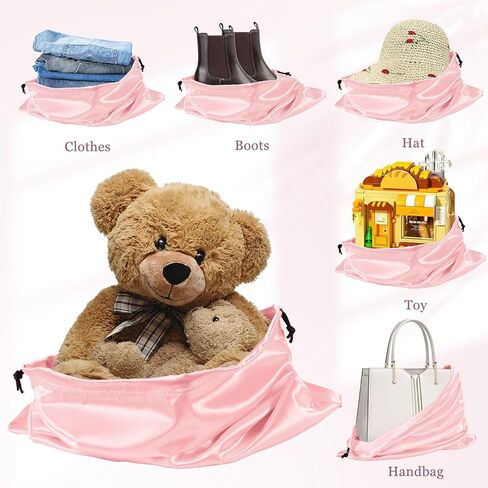 P Pothuiny 2 قطعة من أكياس الغبار الساتان لحقائب اليد، حقائب برباط حريري وردي مقاوم للغبار، حقيبة تخزين كبيرة للسفر للمحافظ والأحذية (23.6 × 19.6 بوصة + 15.7 × 19.6 بوصة) in Kuwait