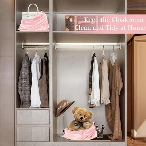 P Pothuiny 2 قطعة من أكياس الغبار الساتان لحقائب اليد، حقائب برباط حريري وردي مقاوم للغبار، حقيبة تخزين كبيرة للسفر للمحافظ والأحذية (23.6 × 19.6 بوصة + 15.7 × 19.6 بوصة) in Kuwait