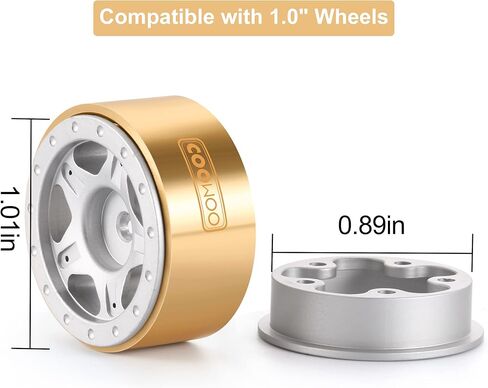 COOWOO Brass RC Wheel Rings, Internal Clamp Beadlock Rings Upgrade Parts for 1/24 SCX24 or 1/18 TRX-4M RC Crawler Cars with 1.0" Wheels, Set of 4, Golden in Kuwait
