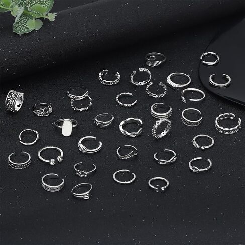 NEWITIN 36 قطعة قابل للتعديل خواتم اصبع القدم للنساء المفتوحة اصبع القدم خواتم قابل للتعديل الفرقة خواتم الفضة اصبع القدم إصبع الذيل الدائري الصيف الشاطئ مجوهرات القدم للنساء الفتيات in Kuwait