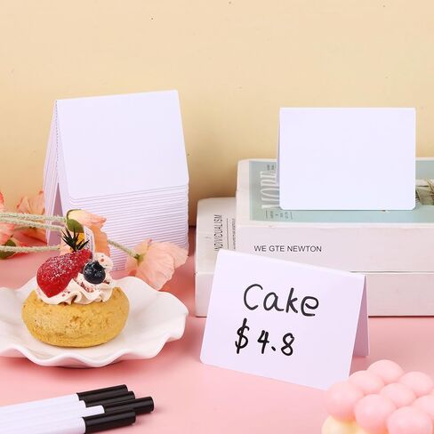 40 قطعة من علامة السبورة الصغيرة من الأكريليك من Uoeo مع 4 قطع من قلم التحديد وعلامة السبورة الصغيرة ومسح جاف وسبورة بيضاء فارغة على سطح الطاولة لحفلات الزفاف والحفلات والرسائل والبوفيه والمخبوزات والتجزئة in Kuwait