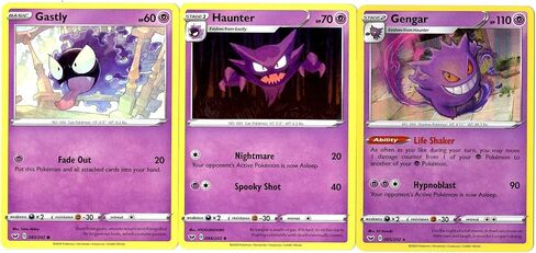 Gengar 085/202 - السيف والدرع - مجموعة تطور البوكيمون - Haunter Gastly - مجموعة بطاقات نادرة مكونة من 3 بطاقات in Saudi Arabia
