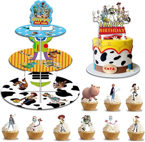 26PCS Toy Inspired Story Cupcake Stand with Cupcake Toppers,Toy Inspired Story Birthday Party Decoration for Kids Birthday Party Baby Shower Supplies Cake Cupcake Decoration in Kuwait