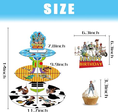 26PCS Toy Inspired Story Cupcake Stand with Cupcake Toppers,Toy Inspired Story Birthday Party Decoration for Kids Birthday Party Baby Shower Supplies Cake Cupcake Decoration in Kuwait