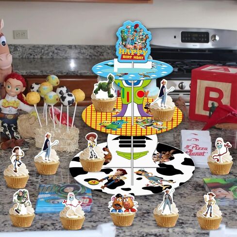 26PCS Toy Inspired Story Cupcake Stand with Cupcake Toppers,Toy Inspired Story Birthday Party Decoration for Kids Birthday Party Baby Shower Supplies Cake Cupcake Decoration in Kuwait