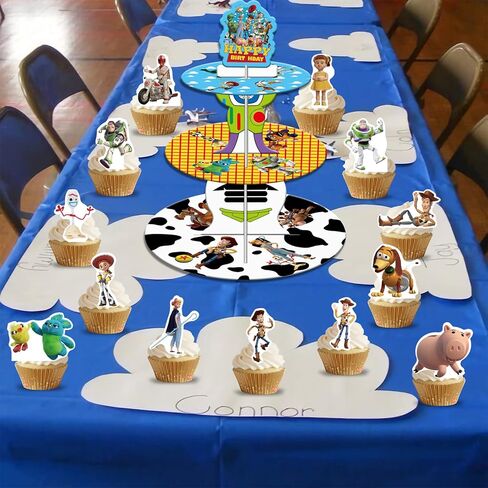 26PCS Toy Inspired Story Cupcake Stand with Cupcake Toppers,Toy Inspired Story Birthday Party Decoration for Kids Birthday Party Baby Shower Supplies Cake Cupcake Decoration in Kuwait