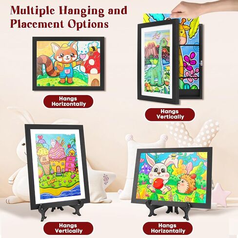 SelfTek 2 حزمة من إطارات الأعمال الفنية للأطفال قابلة للتغيير، إطار فني للأطفال مقاس 13 × 10 مع حامل، إطارات فتح أمامية لعرض الأعمال الفنية للأطفال وتخزينها تحمل 150 حرفة، لرسومات الأطفال والمشروعات الفنية، أسود in Kuwait