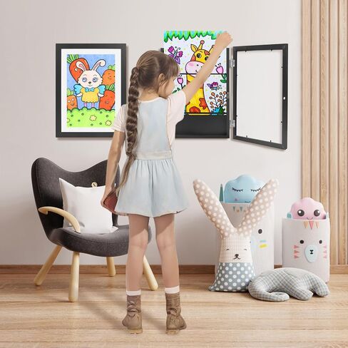 SelfTek 2 حزمة من إطارات الأعمال الفنية للأطفال قابلة للتغيير، إطار فني للأطفال مقاس 13 × 10 مع حامل، إطارات فتح أمامية لعرض الأعمال الفنية للأطفال وتخزينها تحمل 150 حرفة، لرسومات الأطفال والمشروعات الفنية، أسود in Kuwait