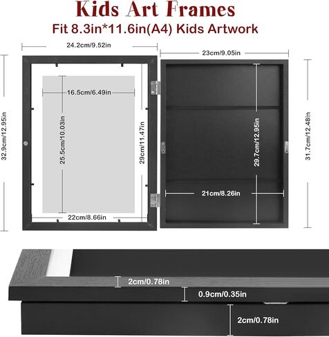 SelfTek 2 حزمة من إطارات الأعمال الفنية للأطفال قابلة للتغيير، إطار فني للأطفال مقاس 13 × 10 مع حامل، إطارات فتح أمامية لعرض الأعمال الفنية للأطفال وتخزينها تحمل 150 حرفة، لرسومات الأطفال والمشروعات الفنية، أسود in Kuwait