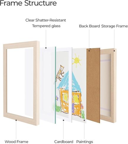 SANGMUCEN 4 إطارات فنية للأطفال مقاس 10 × 12.5 بوصة، فتحة أمامية مقاس 8.5 × 11 بوصة إطار وتخزين يحمل 150، إطارات عمل فنية للأطفال قابلة للتغيير للأعمال الفنية للأطفال، والمشروعات الفنية للأطفال، وديكور الحائط، طبيعي ZXK007N in Kuwait