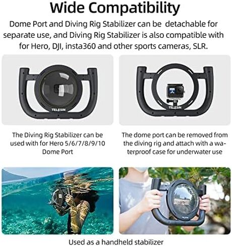 TELESIN 6''Dome Port Camera Lens غطاء شفاف لـ GoPro Hero 7 Black، Hero 6 Hero 5 Black Hero 2018، مع غطاء مبيت مقاوم للماء مسدس الزناد قبضة اليد العائمة، ملحقات الغوص تحت الماء in Kuwait