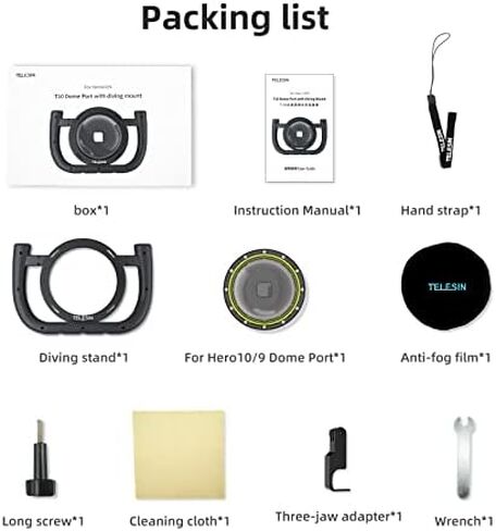TELESIN 6''Dome Port Camera Lens غطاء شفاف لـ GoPro Hero 7 Black، Hero 6 Hero 5 Black Hero 2018، مع غطاء مبيت مقاوم للماء مسدس الزناد قبضة اليد العائمة، ملحقات الغوص تحت الماء in Kuwait