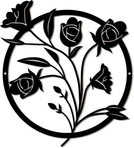 Oubasa Metal Rose Wall Art Decor, Minimalist Vintage Rosé Wall Art, Modern Flower Sculptures for Living Room Kitchen Bedroom Bathroom Black in Saudi Arabia