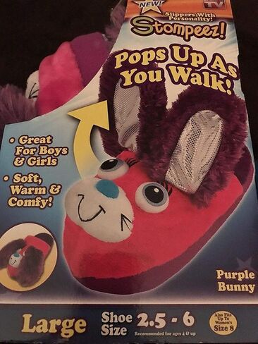 Stompeez Bunny Slippers With Personality! Purple / Pink, Large Size 2.5-6 in Saudi Arabia
