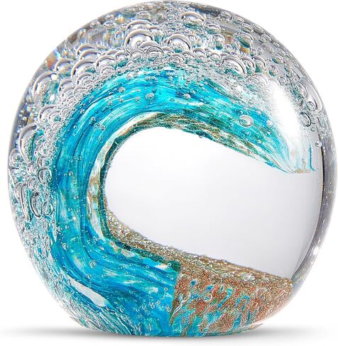 EUSTUMA منحوتة أمواج المحيط من الزجاج المنفوخ يدويًا، ثقالة الورق، ديكور المنزل، ديكور حوض السمك، آرت ديكو in Kuwait