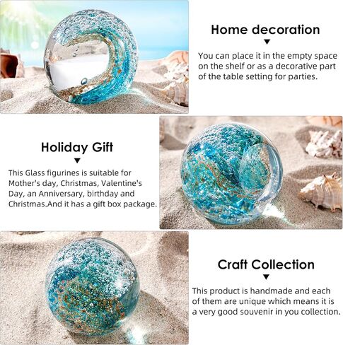 EUSTUMA منحوتة أمواج المحيط من الزجاج المنفوخ يدويًا، ثقالة الورق، ديكور المنزل، ديكور حوض السمك، آرت ديكو in Kuwait