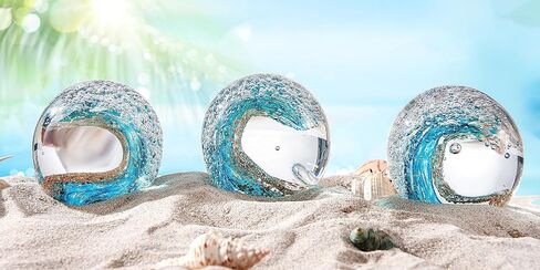 EUSTUMA منحوتة أمواج المحيط من الزجاج المنفوخ يدويًا، ثقالة الورق، ديكور المنزل، ديكور حوض السمك، آرت ديكو in Kuwait