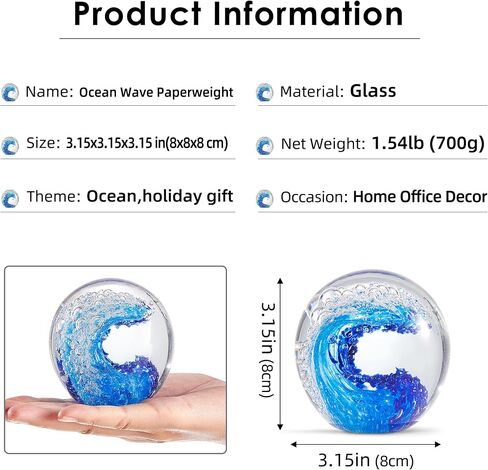 EUSTUMA Hand Blown Glass Ocean Waves Sculpture, Paperweight, Home Decor, Aquarium Decor, Art Deco in Saudi Arabia