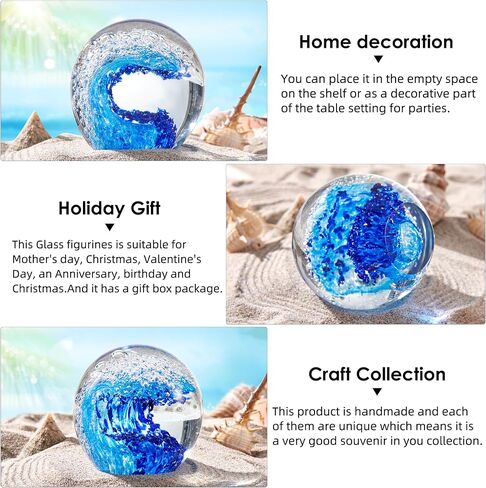 EUSTUMA Hand Blown Glass Ocean Waves Sculpture, Paperweight, Home Decor, Aquarium Decor, Art Deco in Saudi Arabia