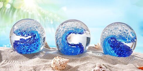 EUSTUMA Hand Blown Glass Ocean Waves Sculpture, Paperweight, Home Decor, Aquarium Decor, Art Deco in Saudi Arabia