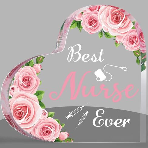 Pinkunn Nurse Appreciation Gift for Women Best Nurse Ever Keepsake and Paperweight Nurse Gift for Nurses Nursing Student Practitioner Graduation Nurses Day Nurse Table Centerpiece (Pink Rose) in Saudi Arabia
