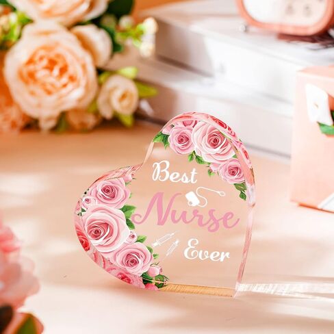 Pinkunn Nurse Appreciation Gift for Women Best Nurse Ever Keepsake and Paperweight Nurse Gift for Nurses Nursing Student Practitioner Graduation Nurses Day Nurse Table Centerpiece (Pink Rose) in Saudi Arabia