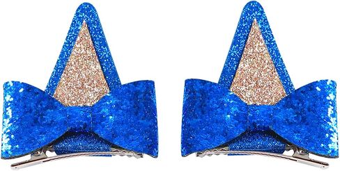 1 Pair Blue Dog Ears Hair Clips 2.5in Kids Hair Bow Barrettes Glitter Halloween Costume Accessories Toddler Girls Birthday Party Supplies Blue Y Gift in Saudi Arabia