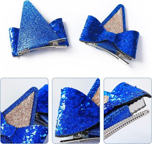 1 Pair Blue Dog Ears Hair Clips 2.5in Kids Hair Bow Barrettes Glitter Halloween Costume Accessories Toddler Girls Birthday Party Supplies Blue Y Gift in Saudi Arabia