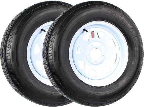 eCustomRim 2-Pack شعاعي إطار مقطورة مثبت على حافة ST205/75R15 LRD 5-4.5 عجلة بقضبان بيضاء - ضمان لمدة 6 سنوات مع جانب الطريق مجانًا in Kuwait