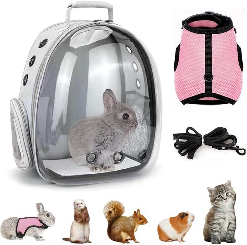 CUTENNIOU Small Pet Carrier Backpack Rabbit Carrier with Harness Vest Stretchy Elastic Leash Large Breathable Pet Carrier Airline Approved for Bunny Guinea Pig Ferret Hedgehog Kitten Travel Walking in Saudi Arabia