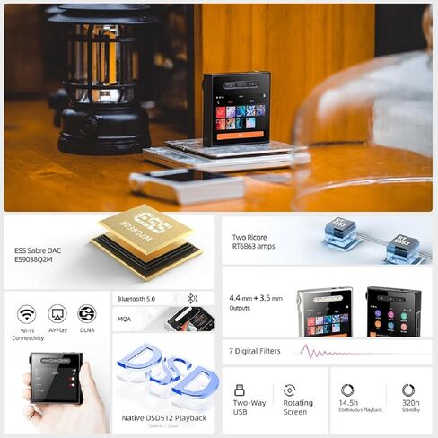 مشغل MP3 HiFi من SHANLING M1s، مشغل صوت رقمي ES903802M، مشغل MP3 بلوتوث محمول بدون فقدان مع شاشة لمس كاملة لعشاق الصوت (أسود) in Kuwait