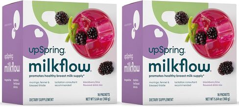 مزيج مشروب مكمل للرضاعة الطبيعية من UpSpring Milkflow مع المورينغا والشوك المبارك، بدون حلبة | بلاك بيري نكهة الليمون | مكمل للرضاعة لتعزيز إمدادات حليب الثدي الصحي | 2 حزمة in Kuwait