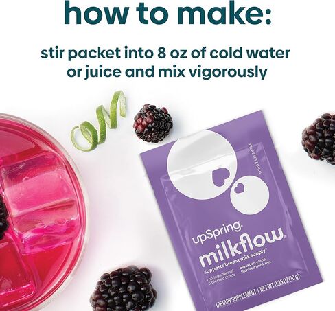 مزيج مشروب مكمل للرضاعة الطبيعية من UpSpring Milkflow مع المورينغا والشوك المبارك، بدون حلبة | بلاك بيري نكهة الليمون | مكمل للرضاعة لتعزيز إمدادات حليب الثدي الصحي | 2 حزمة in Kuwait
