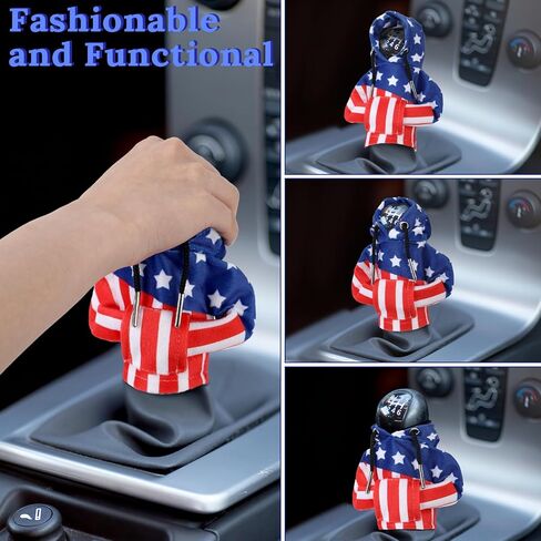 DECYOOL Gear Shift Hoodie، هوديي غطاء ناقل حركة السيارة، هوديي مقبض ناقل الحركة للسيارة، سترة مضحكة بغطاء رأس لتغيير التروس، الملحقات الداخلية للسيارات (لون العلم الأمريكي) in Kuwait