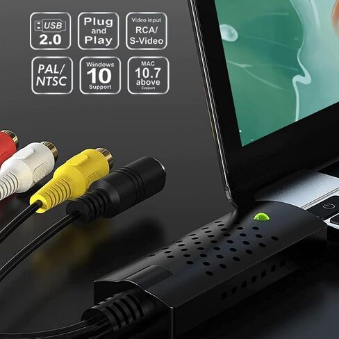 VHS إلى محول رقمي، بطاقة التقاط الفيديو USB 2.0، جهاز بطاقة التقاط الفيديو الصوتي - Hi8 DVD VCR Old VHS Mini DV إلى محول رقمي لأجهزة Mac، الكمبيوتر الشخصي، يدعم Windows Vista/XP/2000/10 / 8/7 /Android in Kuwait