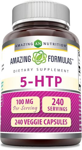 Amazing Formulas 5-HTP Hydroxytryptophan Supplement | 100 Mg | Griffonia Simplicifolia Seed Extract | Veggie Capsules | Non-GMO | Gluten Free | Made in USA (240 Count) in Saudi Arabia